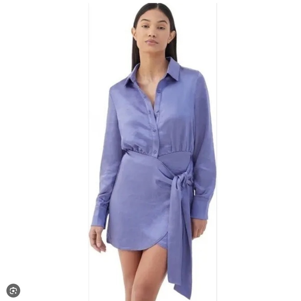 4TH + RECKLESS •Women’s Rivera Satin Shirt Dress Purple Blue Button Closure Wrap